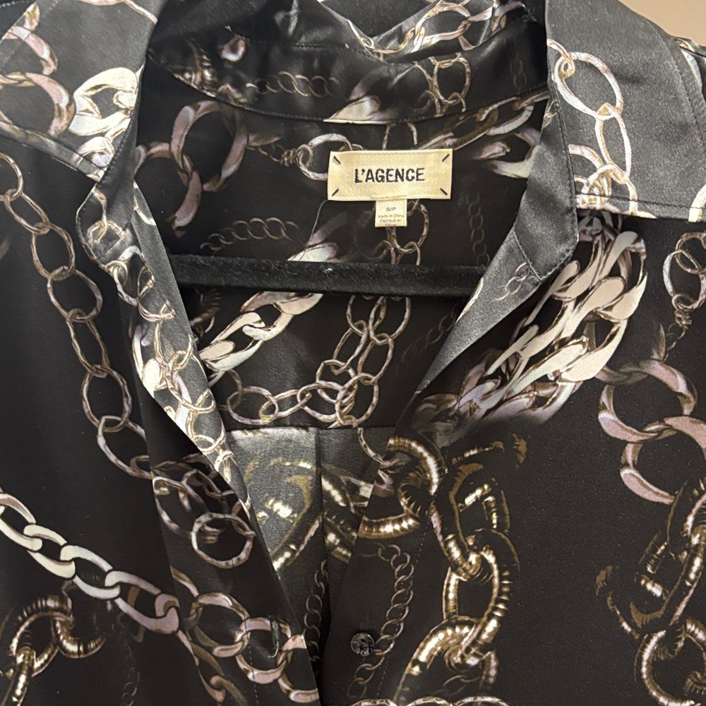 L'AGENCE  Black and Gold Chain Print Shirt